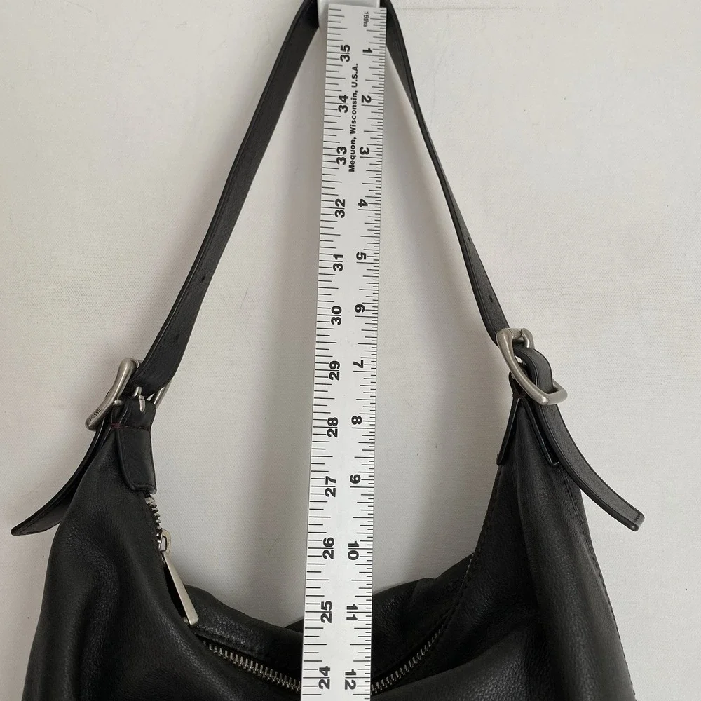 Fossil Marlow Shoulder Bag Hobo Black Leather 14x11